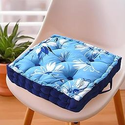 Kuber Industries Square Chair Pad|Comfortable Floral Design Seat Cushion|Soft Cotton Pillow Filler for Seating,Meditation,Yoga,Living Room (Sky Blue)-42