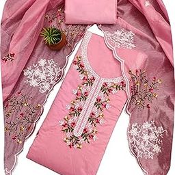 Women's Chandrei Cotton Floral Embroidery Unstitched Salwar Suit Dress Material with Dupatta-image-29
