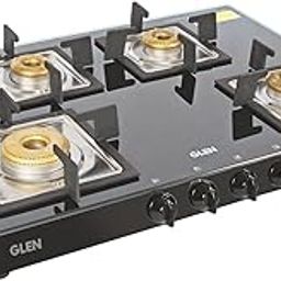 Glen 4 Burner 8mm Toughened Glass Top | Fuel Efficient Brass Burners | 2 Year Standard Warranty by GLEN, 5 Year warranty on glass, valve and burner | 1048 GT SQ BL FB(Manual Ignition)-image-35