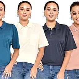 Bharat Women's Casual Regular Fit Solid Polo Neck Cotton Blend T - Shirt I Comfortable and Breathable Western Outfit | Pack of 4 | Color - Multicolor, Size - S to XXL-picture-17