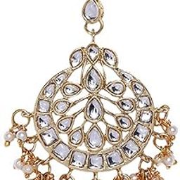 peora Gold Plated Wedding Kundan Pearl Maang Tikka Matha Patti for Women-picture-47