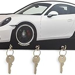 GT3 Carr Key Holder, Wall Mount Key Rack with 5 Hooks, White Sports Car Design-image-24