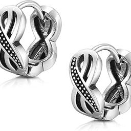 Silver Plated Stainless Steel Fancy Hoop Huggie Earrings Fashion Jewellery Gift for Men & Boys-image-71