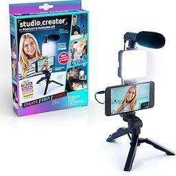 Studio Creator INF 033 Podcast and Vlogging Kit, Phone Holder, LED Light, Microphone + Tripod, Create Content On The Go, Age 6, White-11
