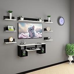 Erawud Koloff Engineered Wood TV Entertainment Unit Set Top Box Stand, Mounted TV Unit - Ideal for Upto Size 32 inch (Black & White) Color may vary slightly-image-19