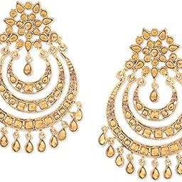 Gold Tone Metal Base Metal Layered Traditional Chandbali Earring For Women-ZPFK9287-image-61