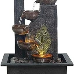 DHAANYA Indoor Waterfall Fountain, Green Leaf Design, LED Lights, Speed Controller, 27x27x42 cm-image-85