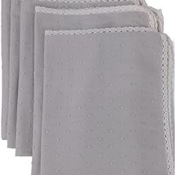 Grey Woven Handkerchief/Face Towel/Hankies for Women, Kids, Girls | Fashionable Dobby Print Design | Two Layered Fabric Side Lace Design - Pack of 4 (Size - 42cm x 32 cm)-image-94