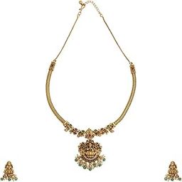 Fashion Jewellery Ruby-Green Gold Polished Antique Short Necklace set With Adjustable Chain best for Festive Season | Necklace set for women - 432963-image-46