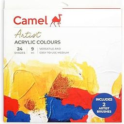 Camel Artist Acrylic Colours 24 Shades, 9ml with 2 Artist Brushes-image-20