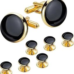 FASHIONS Round Cufflinks and Studs Formal Shirt Wedding Cuff Links set for Men-14