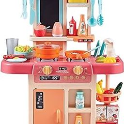ZEKWON ENTERPRISE Kitchen Set for Kids Girls Cooking Set Pretend Play Toy with Water Tap Light and Sound Toy Battery Operated Kitchen Playset Birthday Gift (Kids 42 Pcs Kitchen Set Toys)-4