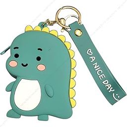 Dinosaur, Panda, Capybara Coin Purse Keychain, Kawaii Silicone Wallet Pouch, 10 x 7.5 x 3.2 cm (Dino Seagreen)-image-2