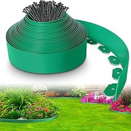 Garden Art No Diging Plastic Lawn, Landscape Edge 10 Mtr Long 2mm Thickness | Useful for Tree Surrounding, Garden Fence, Flower Bed with 40 Anchoring Nails/Spikes (5 CM HT, Green) GE5CMGN-10