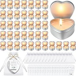Treela 50 Sets Heart Shaped Unscented Tea Lights Candles Set Includes 50 Small Soy Wax Tealight Candles 50 Thank You Cards and 50 White Organza Gift Bags with Ropes for Wedding Party Favors Decoration-12