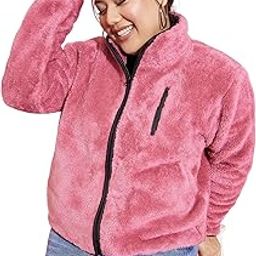 Pink Fur Contrast Piping Zipper Jacket-image-0