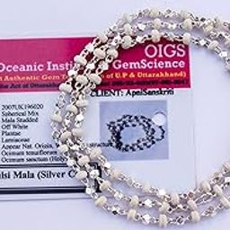 Apnisanskriti White Tulsi Mala in Silver Designer Caps (3 mm, 55 Beads, Certified) - Special Edition - Natural White Tulsi Beads - Pure Silver - Pack of 1-image-56