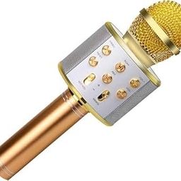Gen Zee Toys Wireless Karaoke Mic - Handheld & Multifuctional 2 in 1 Microphone with Audio Recording, Continuous Play+ USB Charging + Card Slot + Headphone Port (Golden)-image-84