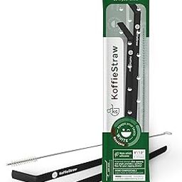 KoffieStraw Reusable Straws | 2-Pack Straws with Stainless Steel Cleaning Brushes | Long Lasting & BPA-Free Standard Size Straws for Coffee, Tea, Milk, Cold and Hot Drink | Black - 8", 10"-18