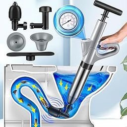 High Pressure Toilet Plunger, Stainless Steel Air Drain Blaster, Powerful Air Plunger Sink Plunger with Visual Barometer, Drain Clog Remover Tool for Toilets Bathroom Floor Drain Clogged Kitchen Pipe-image-50