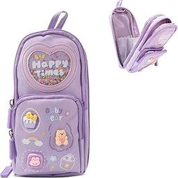 Brand Conquer Canvas School Bag Pencil Case, 3 Layer 6 Compartment Large Capacity, Aesthetic Pencil Pouch for Stationary for Kids, Pencil Case for Girls & Boys, Gift for Children (Purple)-19