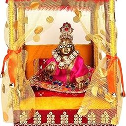 STAGLINE Wooden Laddu Gopal Singhasan Bed Set with Net Canopy | Velvet Red & Yellow Finish with Cushion & Pillow | Decorative Throne for Kanha Ji, Thakur Ji, Krishna Idol | Size 23x20x16 cm-picture-17