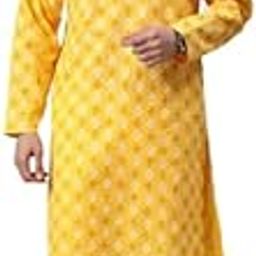 Men's Yellow Printed Cotton Kurta – Ethnic Straight Fit with Full Sleeves & Mandarin Collar-image-68