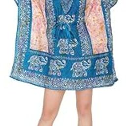 Women Sleepwear Beach Gown Nighty Dress Maxi Short Kaftan (Sky Blue, Polyester)-21