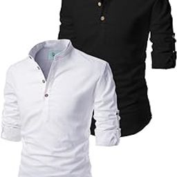 Fancy Men's Cotton Blend Slim Fit Black with White Short Kurta Pack 2-picture-33