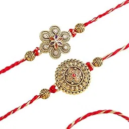 floweraura Premium Handcrafted Elegant Set of 2 Elegant Golden Motif Rakhis With Roli Packet - Rakhi For Brother, Bhai, Kids, Bhaiya, Cousins & Rakshabandhan Gift (Same Day Delivery)-picture-23