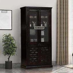 SHREE NATURAL Solid Sheesham Wood Multipurpose Kitchen Crockery Cabinet Display Rack with 4 Door Storage for Living Room | Wooden Bookcase for Home Office Furniture (Walnut)-image-98