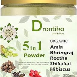 100% Organic 5 in 1 Amla, Reetha, Bhringraj, Shikakai & Hibiscus Powder combo for Hair Growth & Hair Mask 300gm. count1 By Drontika Wild & Pure-17