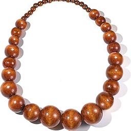 Ethnic Chunky Natural Wood Bead Necklace for Men Women Unisex Handmade Africa Wooden Beaded Chain Strand Necklaces Statement Hip Hop Jewelry-11