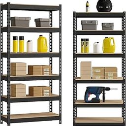 6 Shelf Kitchen Organizer Rack Adjustable Heavy Duty Boltless Metal Storage Rack for Multipurpose Use Shelving for Home, Garage, Office & Shop with Iron Frame (H63 x L24 x W12 Inch)-23