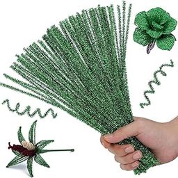 Pipe Cleaner for Craft, Sparkle Chennile Stems for DIY Craft, School Project Work, Christmas Decoration, Fuzzy Sticks Pipe Cleaner (Green, 100 Pcs, 12 Inch Length)-16