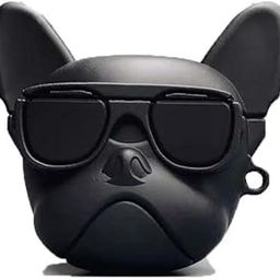 Cat Care for Airpods Pro 2019 Pouch Case Cover Headphones Soft Silicone Cartoon Character Cover with Keychain, 360-degree Protection (Bulldog Black)-image-97