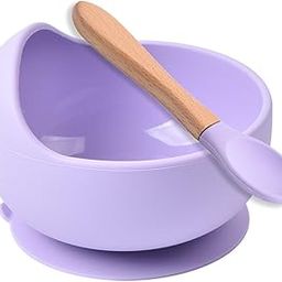 HEXONIQ Baby Feeding Bowl & Spoon Weaning Set, Food Grade Silicone Solid Suction Cup Bowl & Wooden Spoon With Stay Put Silicone Suction Bowl, Gift For Toddler Children Girls Boys (Purple)-picture-28