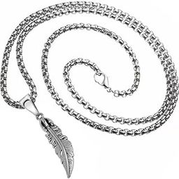 Valentine Gift Mens Feather Charm Silver Stainless Steel Pendant Necklace Chain SPn20190180-image-56