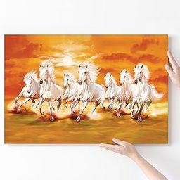 LOOK MY WALL 7 Horse Vastu Canvas Painting with Frame For Energize Your Space with Prosperity and Harmony | Modern Painting (24 x 15 inch)Wood-image-1