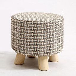 MYADDICTION Round Linen Fabric Footstool Cover Wooden Stool Slipcover Grid 28x18cm-image-4