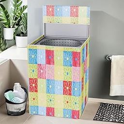 Polyester Top Load Washing Machine Cover With Zip Enclosure Suitable For 5kg to 8kg (Color-Multi Flower Print, Size-23x23x35 Inches)-68