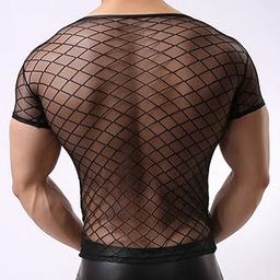 Sexy Men's Mesh Sheer Short Sleeve T-Shirt Tight Muscle Fit Undershirt M Blk-image-5