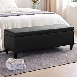 URBAN SIGNATURE Faux Leather Storage Ottoman Bench | Sleek Upholstered Bedroom Bench with Hidden Storage for Bedroom, Living Room & Dining Room-image-74