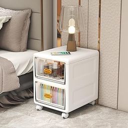 Urbane Home 2-Layer Small Plastic Cabinet For Storage with 360 degree Wheels -Bed Side Storage Organiser & Chest Of Drawers - White-15