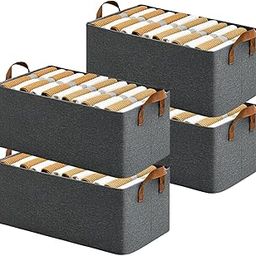 DAREV 4 Pcs Wardrobe Organizer for Clothes with Metal Frame Rectangle Storage Baskets for Clothing Fabric Storage Box with Handles Shelf Basket for Storage Clothes Pants Jeans Sweater (Grey)-14