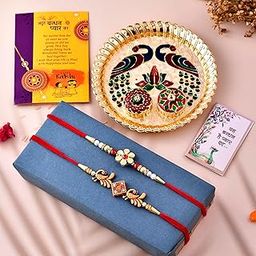 CraftVatika Rakhi for Brother Puja Thali Gift Combo Set of 2 Peacock Rakhi for Brother Bhaiya Men Boy with Kumkum Pooja Thali Set Rakhis for Brother-image-21