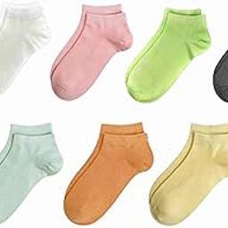 Colorful Solid Ankle-Length Cotton Socks for Women Rainbow! pack of 7 Pairs-image-97