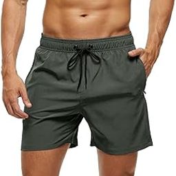 Mens Swim Trunks Gym Athletic Shorts Workout Running Active Bike Golf Tennis Lounge Clothes Casual Summer Beach Swimming Board Quick Dry(M, Army Green)-image-46