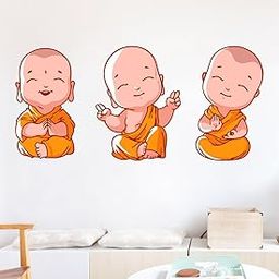 Decal O Decal Buddha Design Three Baby Monk Self Adhesive Wall Sticker(Pack of 1)-image-5