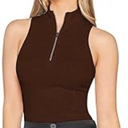 Rib-Knit Half Zip Mock Neck Solid Tank Top for Women & Girls | Stretchy, Soft & Breathable Cotton Material | Stylish & Lightweight | Slim Fit-image-26
